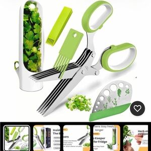 Herb scissors - cutter scissors with 5 blades and cover, Stripper And Container